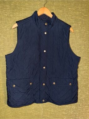 Talbots Classic Navy Blue Quilted Utility Vest Size XLP